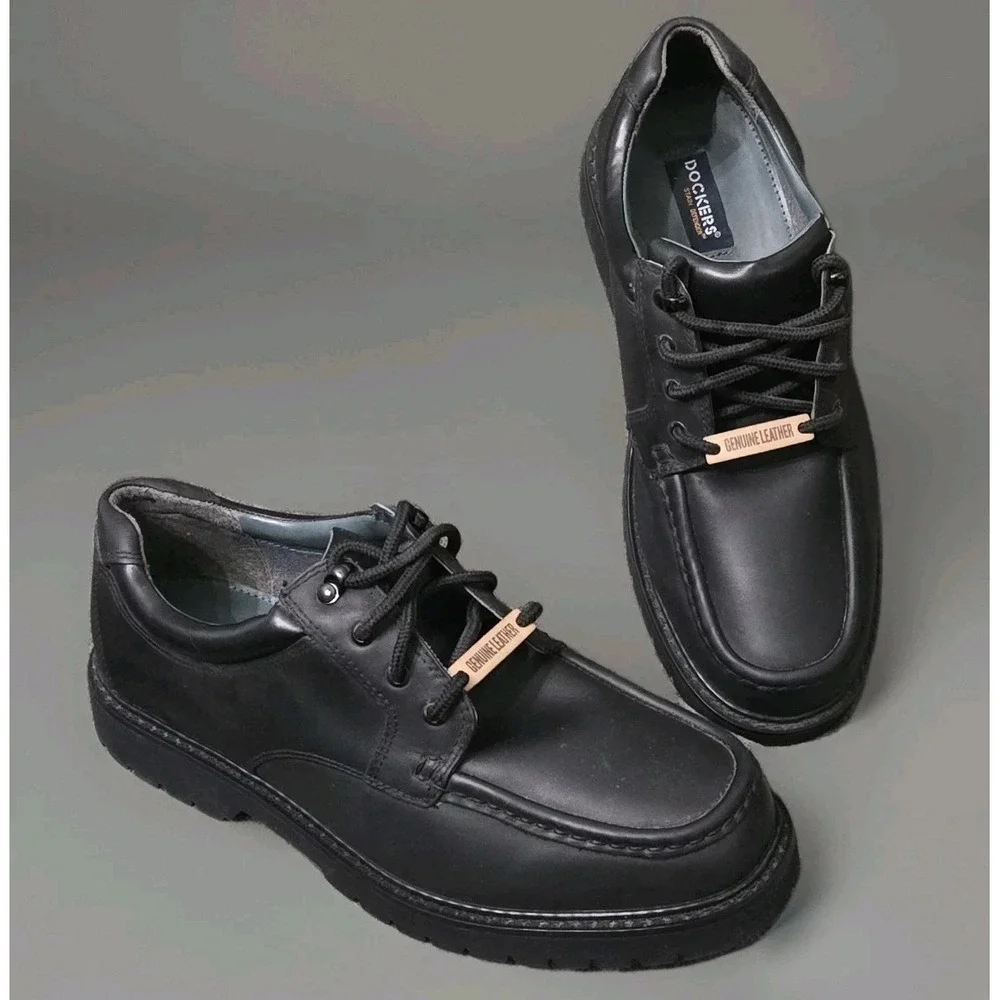 Dockers Men's‎ 10.5W Black Leather Moc Toe Oxford Shoes Waterproof Oil Resistant